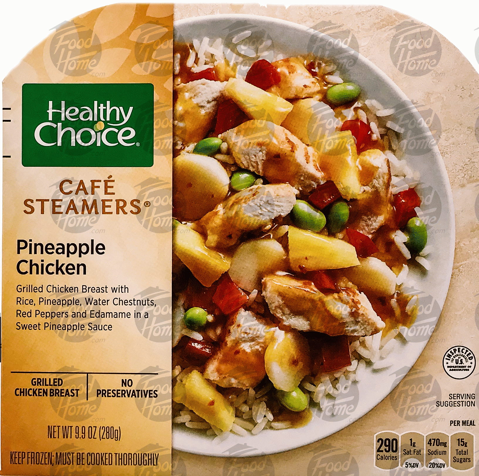 Healthy Choice Cafe Steamers pineapple chicken; with brown rice, pineapple, water chestnuts, red peppers, and edamame Full-Size Picture